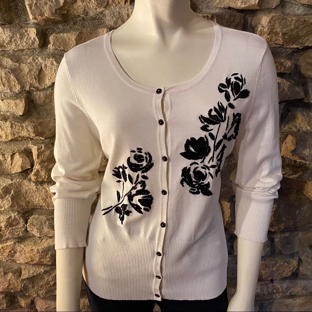 White House Black Market Beaded Cardigan Size L